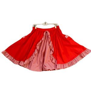 Vintage Large Square Dance Red White Gingham Skirt